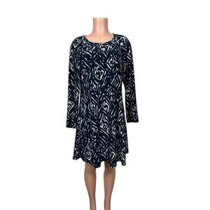 Ralph Lauren LRL Women Size 12 Navy White Geo Print Flowy Jersey Dress Career